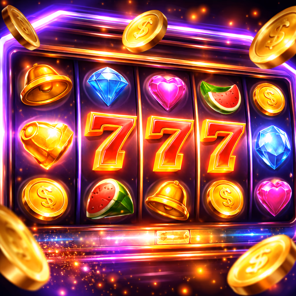 Cheerful Bangladeshi woman enjoying colorful online slot games with bright 777 symbols and golden coin animations on BDGO777